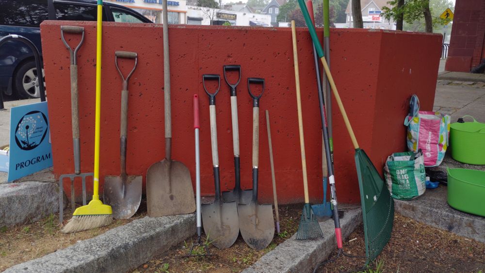 Hand tools ready to help planting team.