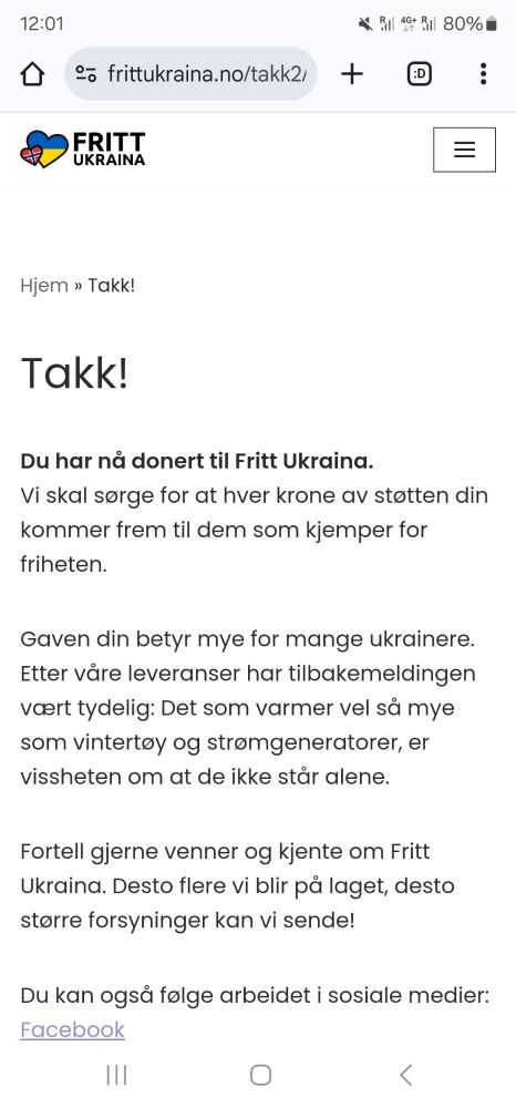 Bilde av donasjon til Fritt Ukraina. 