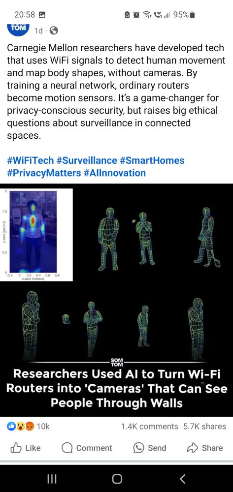 Carnegie Mellon researchers have developed tech that uses WiFi signals to detect human movement and map body shapes, without cameras. By training a neural network, ordinary routers become motion sensors. It’s a game-changer for privacy-conscious security, but raises big ethical questions about surveillance in connected spaces.

#WiFiTech #Surveillance #SmartHomes #PrivacyMatters #AIInnovation