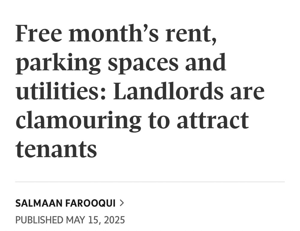 Globe and Mail headline reads "Free month's rent, parking spaces and utilities: Landlords are clamouring to attract tenants."