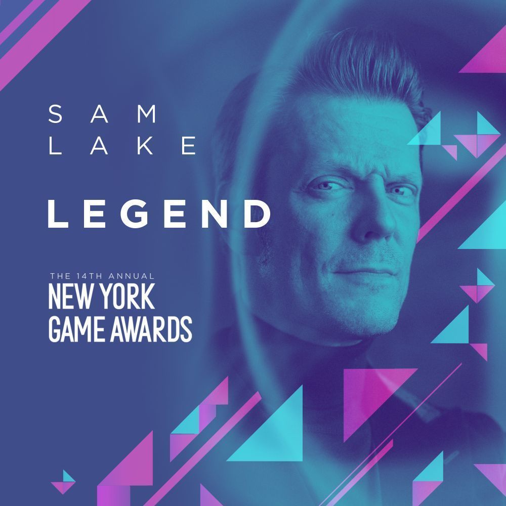 A graphic promoting Sam Lake as the recipient of the Legend award at the 14th annual New York Game Awards