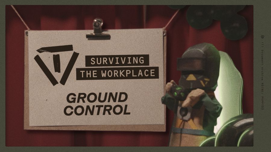 Surviving the Workplace: Ground Control. A puppet of a Firebreak agent is holding a leech pearl and is infected with Glow.
