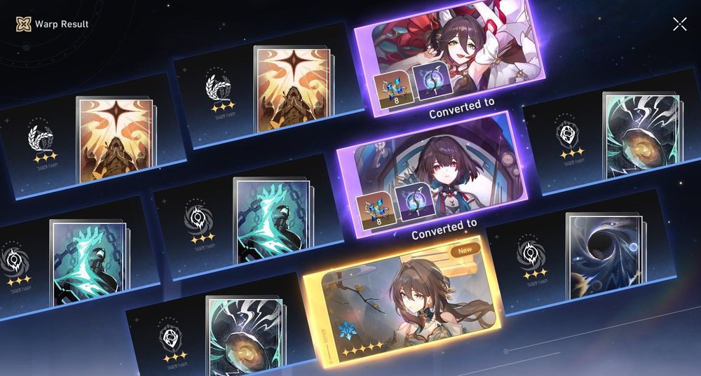 Honkai Star Rail's warp results, showing me getting Ruan Mei character.
