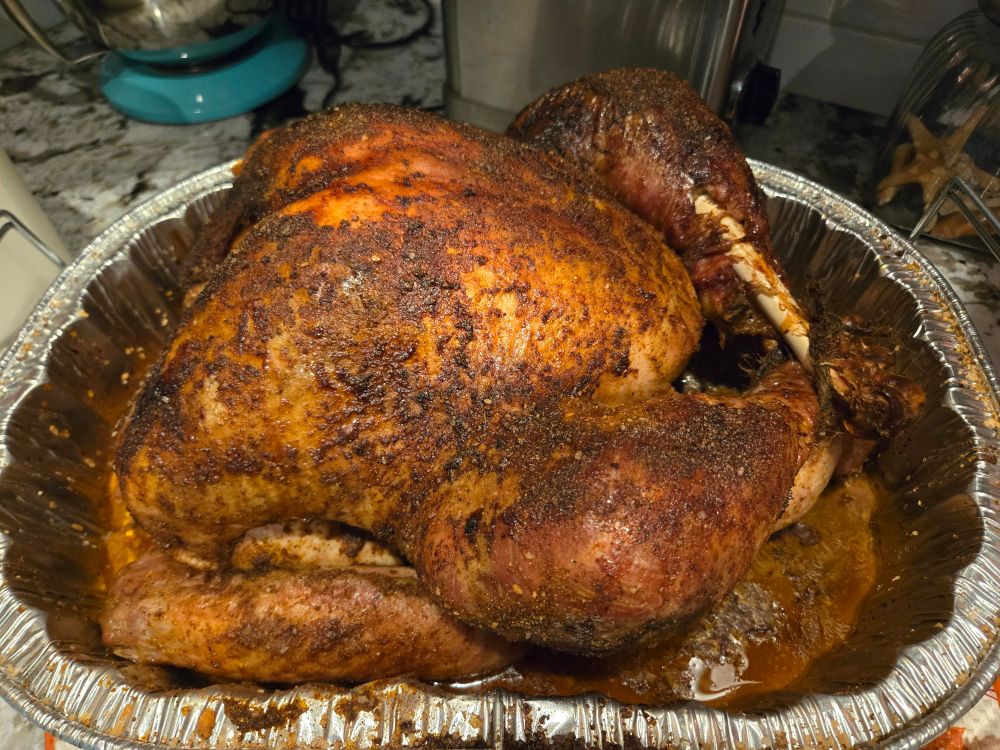 Cooked, glazed turkey. 