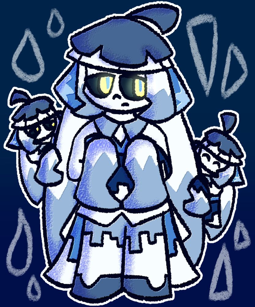A character that's a combination of Takito and Schall. There are two smaller versions holding onto each side of them. 