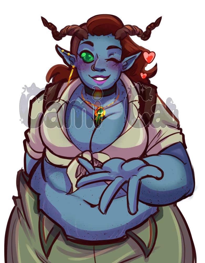 Zehlla the tiefling wizard, holds out her hand to you asking if she could walk to class with you