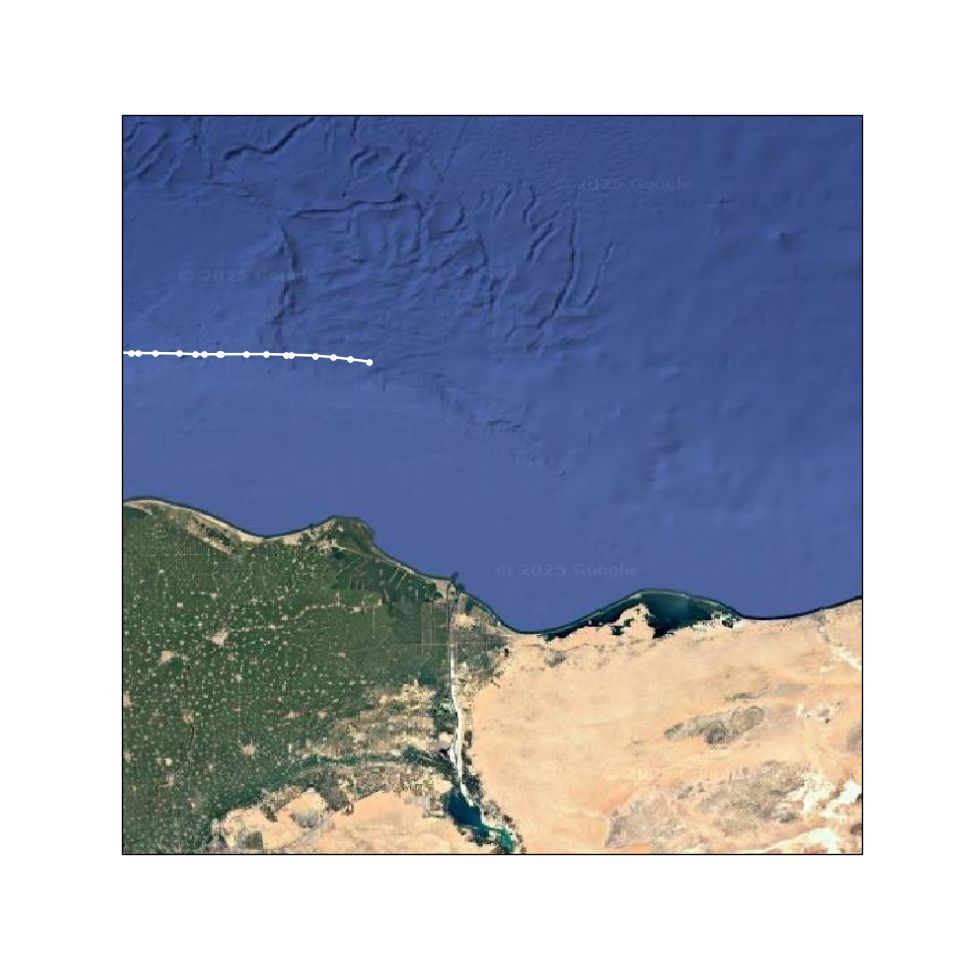 Trajectoire du Handala entre le 09-07-2025 et le 26-07-2025 à 11:02Zoom sur les dernières heures