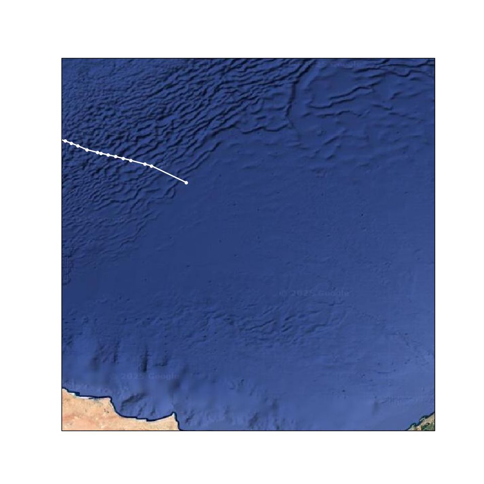 Trajectoire du Handala entre le 09-07-2025 et le 25-07-2025 à 00:50Zoom sur les dernières heures