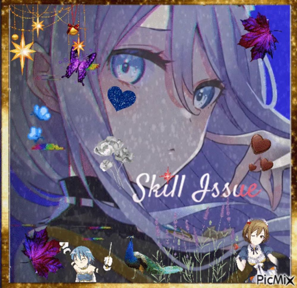 a picture of a girl with the words skill issue written on the bottom