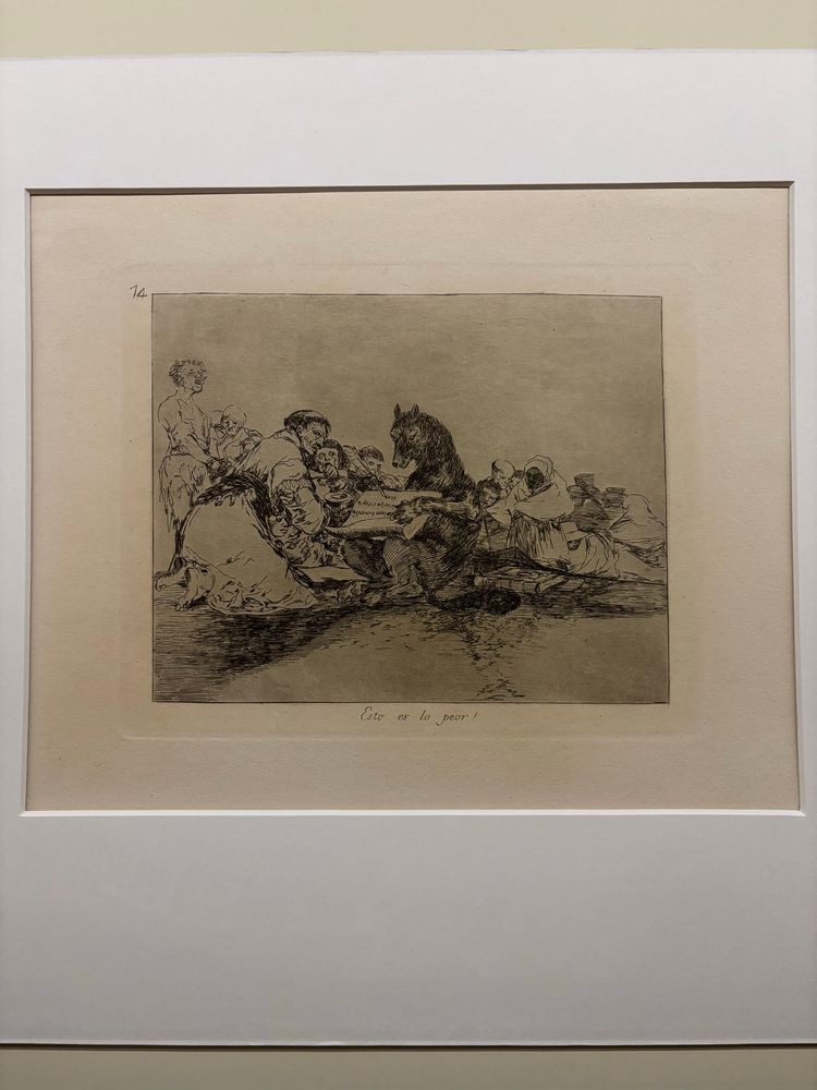 Etching by Goya titled Esto es lo peor! (That’s the worst of it!) depicting a beast teaching the people. Part of a series called Los Desastres de la guerra (The Disasters of War)