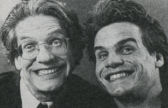 Cronenberg and Shaffer showing completely normal customer service smiles. I think this was from a BTS article about Nightbreed.