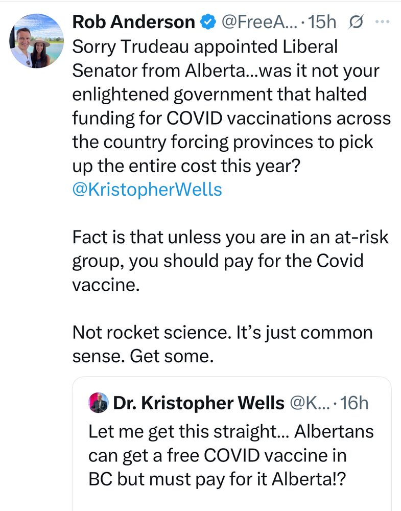 This is a screenshot of Rob Anderson’s X account: Rob is Chief of Staff to Alberta Premier Danielle Smith. 