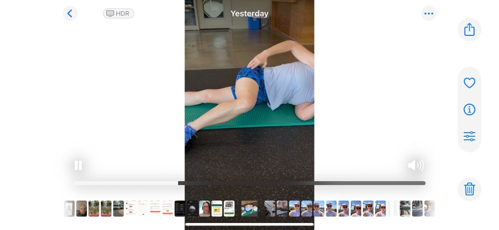 Video screen grab of my physical therapy session for corkscrew setup. Health is mind, body, soul, food — eat, pray, love (self care, fitness, nutrition, sunlight, meditation, good partners/friends)