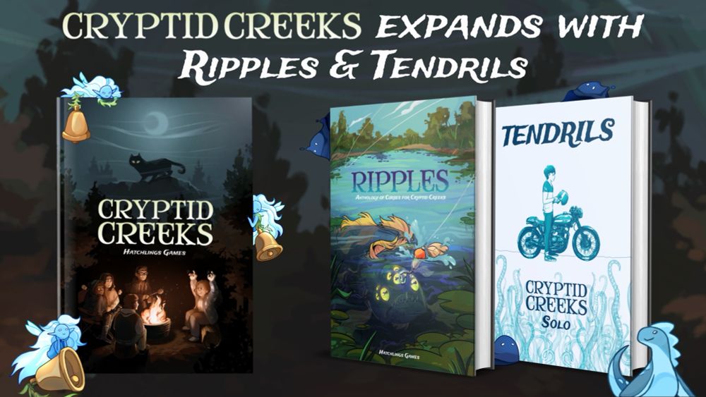 Book mock-ups for Cryptid Creeks, Ripples and Tendrils. 