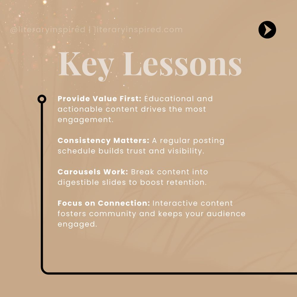 Key Lessons' in white text tops the slide, followed by four bullet points detailing strategic insights. Each point is clearly separated on the beige background with a subtle curved line element adding visual interest.