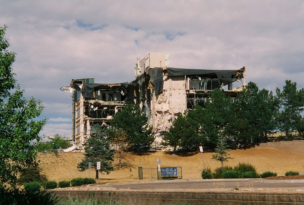 A building being demolished.