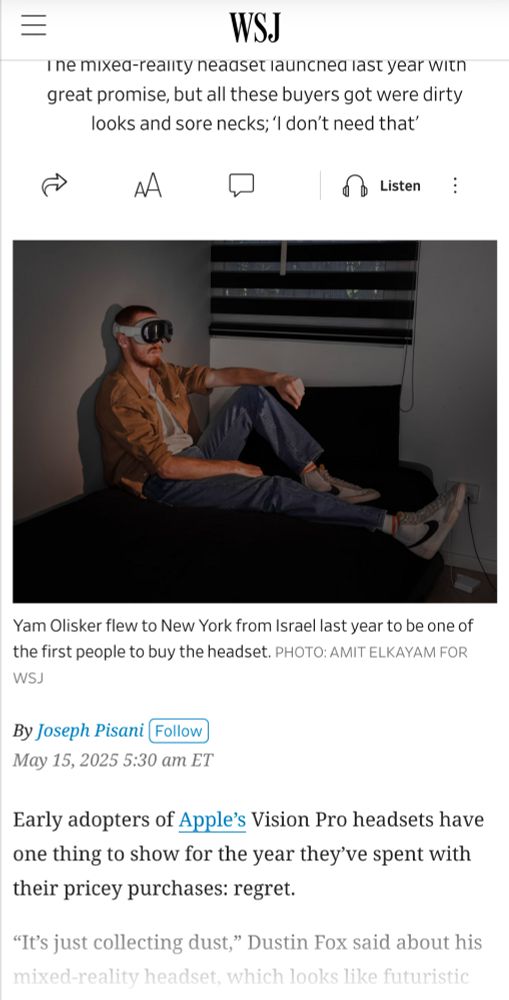 WSJ article about a bunch of suckers who bought the vision pro for $3500 usd