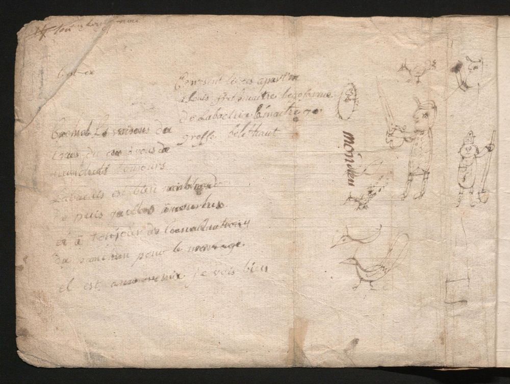 Flyleaf of writing manual shows doodles of child.