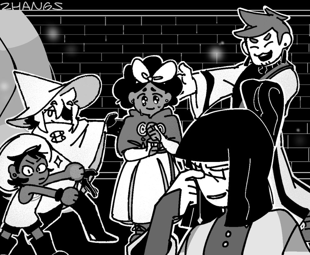 everyone trying to convince odile to give mirabelle a pep talk by presenting mirabelle in an overly dramatic way