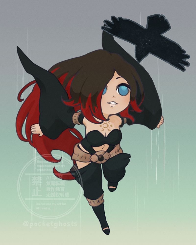 chibi style drawing of raven from gravity rush