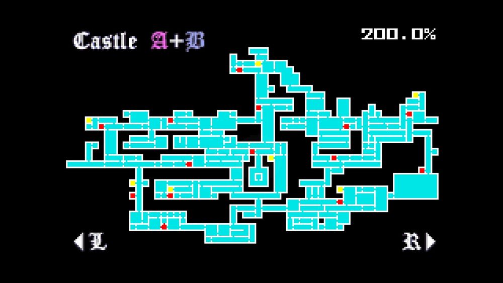 screenshot of the map screen of Castlevania: Harmony of Dissonance at 200% completion