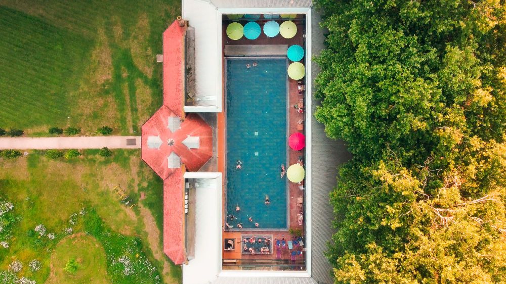 swimming pool 90 degree top view 