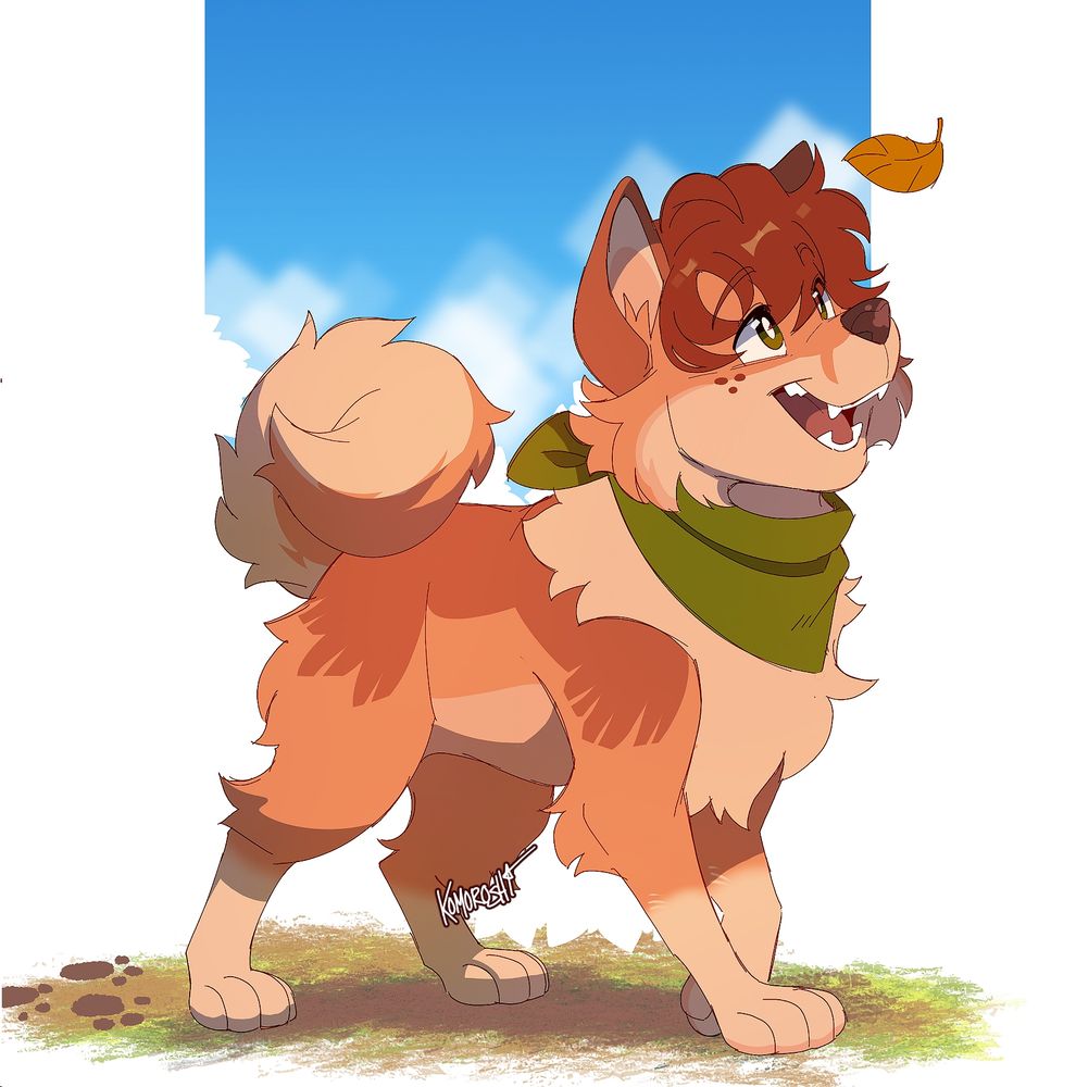 arlie, watching a leaf fall (almost directly onto their nose)

they're quad, with a green bandana!