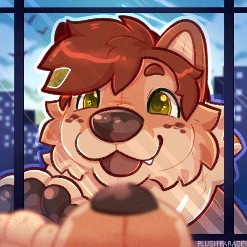 a huge toy Arlie looking at their reflection in an upper floor of an office building!