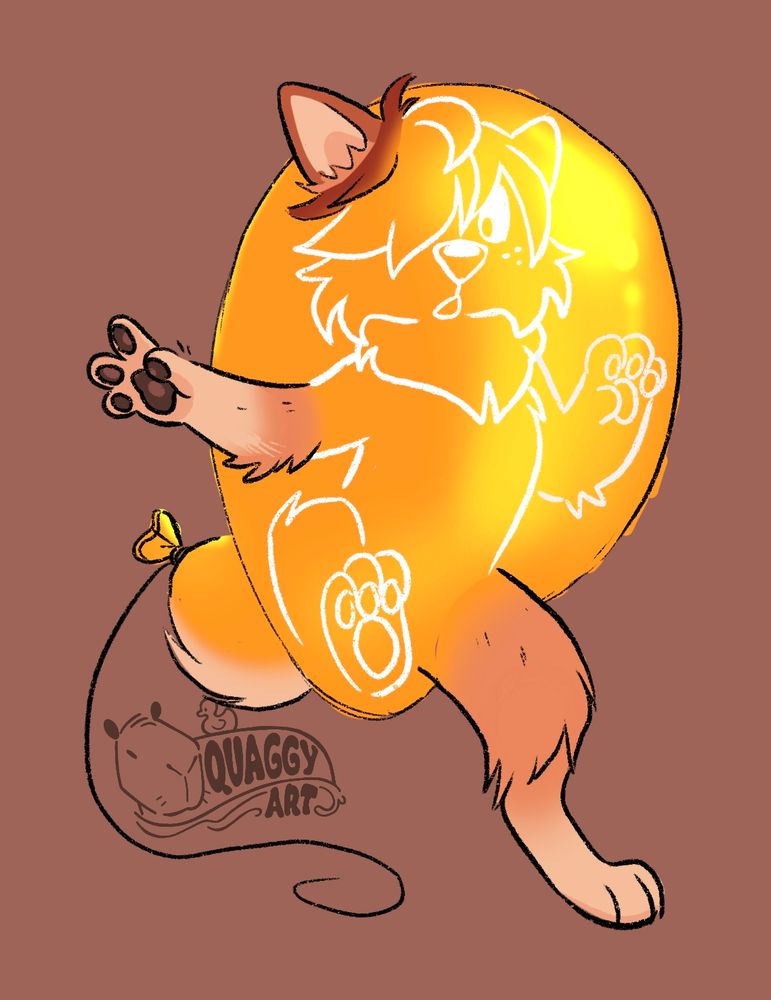 my dogsona Arlie turning into a print of themself on a balloon!