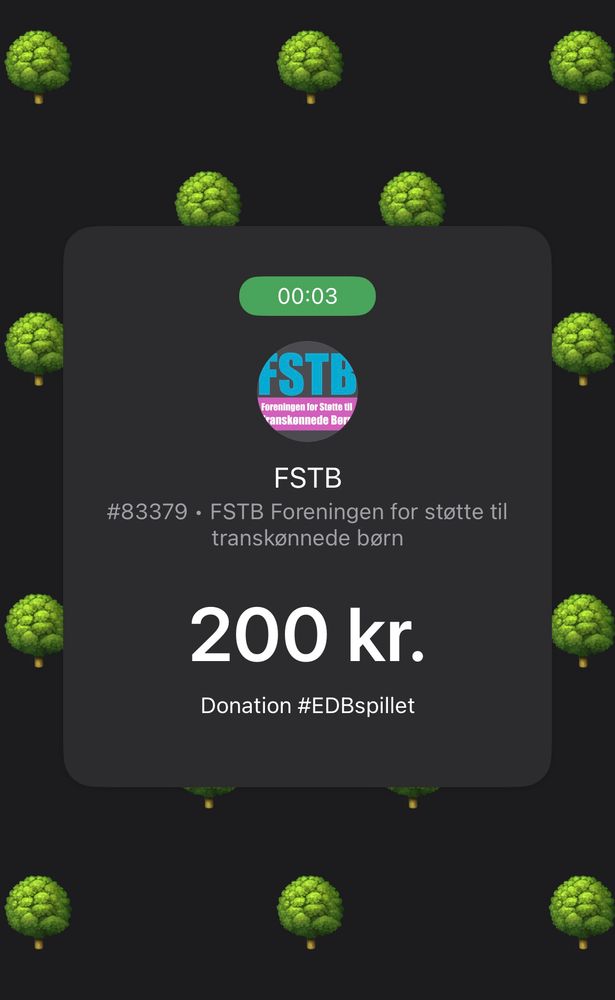 Screendump of MobilePay donation supporting FSTB, which is a Danish organisation supporting transgender children 
