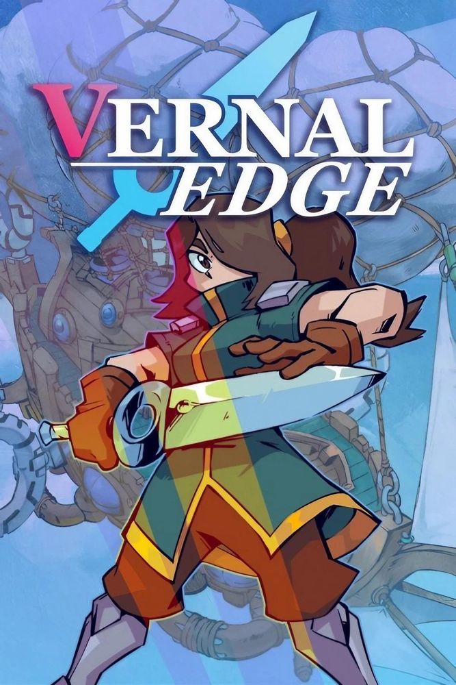 Vernal Edge promotional art with Vernal at the forefront, the sky ship behind her
