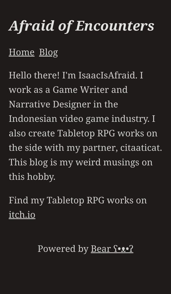 My Blog's main page. The name is Afraid of Encounters.