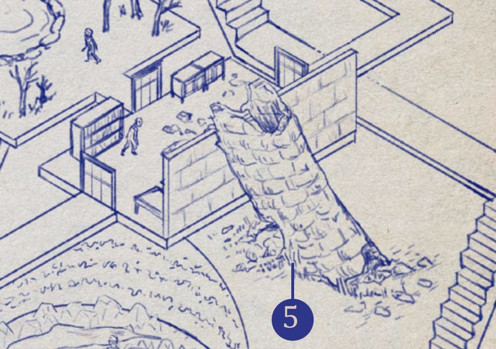 Screenshot of the isometric map, showing a broken tower and a living quarter.