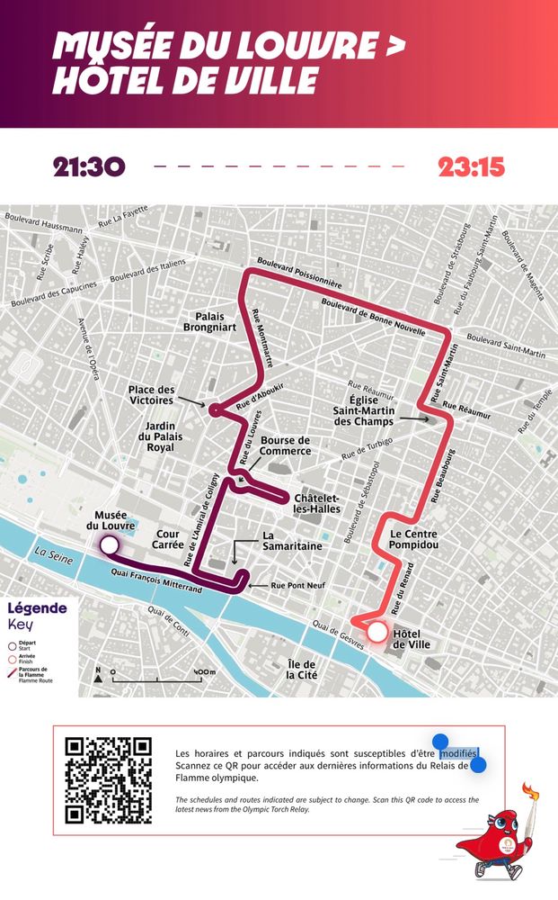 Screenshot from olympics.com on one of the routes of the torch rally on Sunday [Musée du Louvre to Hôtel de Ville]