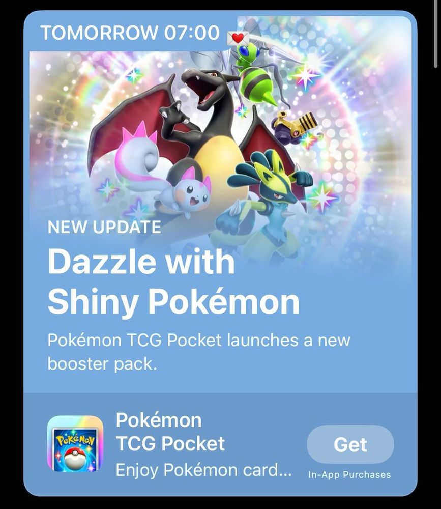 A screenshot from Apple Store: 

NEW UPDATE
Dazzle with Shiny Pokémon
Pokémon TCG Pocket launches a new booster pack.