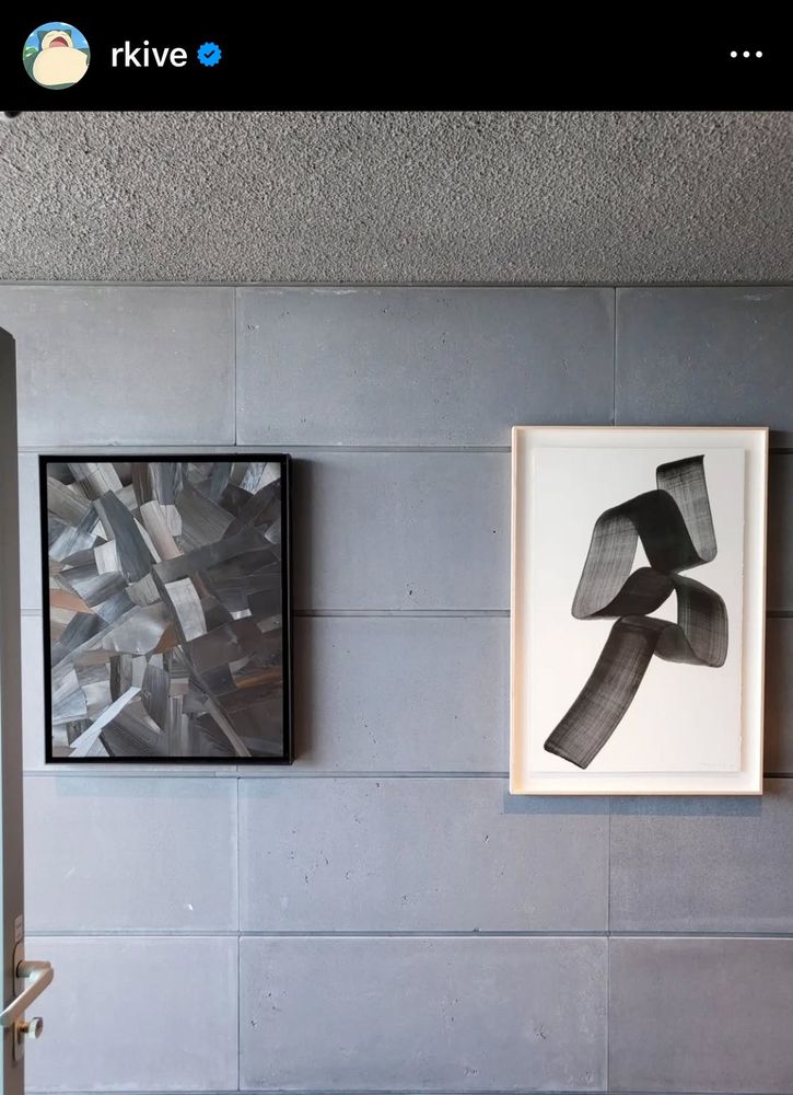 Two paintings by Korean artist Lee Bae next to each other. They belong to RM of BTS and were displayed at HYBE