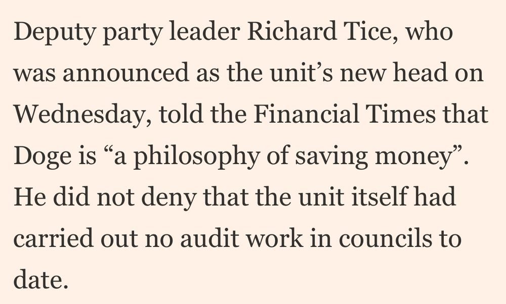 Deputy party leader Richard Tice, who was announced as the unit's new head on Wednesday, told the Financial Times that Doge is "a philosophy of saving money".
He did not deny that the unit itself had carried out no audit work in councils to date.
