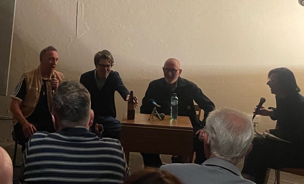 Stephen Mallinder, Jamie Taylor, Adi Newton and Travis Elborough on stage at the Horse Hospital. 
