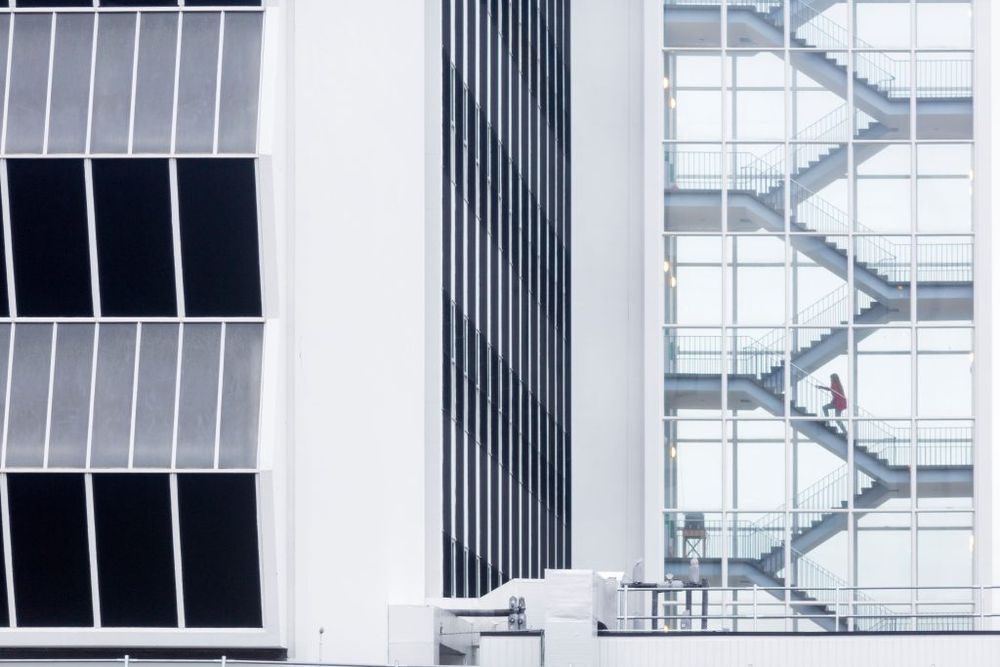 The stairwell at the Renold Building, Manchester university UMIST campus, in a photo taken by Mark Waugh.