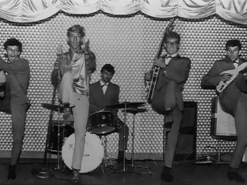 A miserable looking Ringo Starr drumming with Rory Storm and the Hurricanes.  