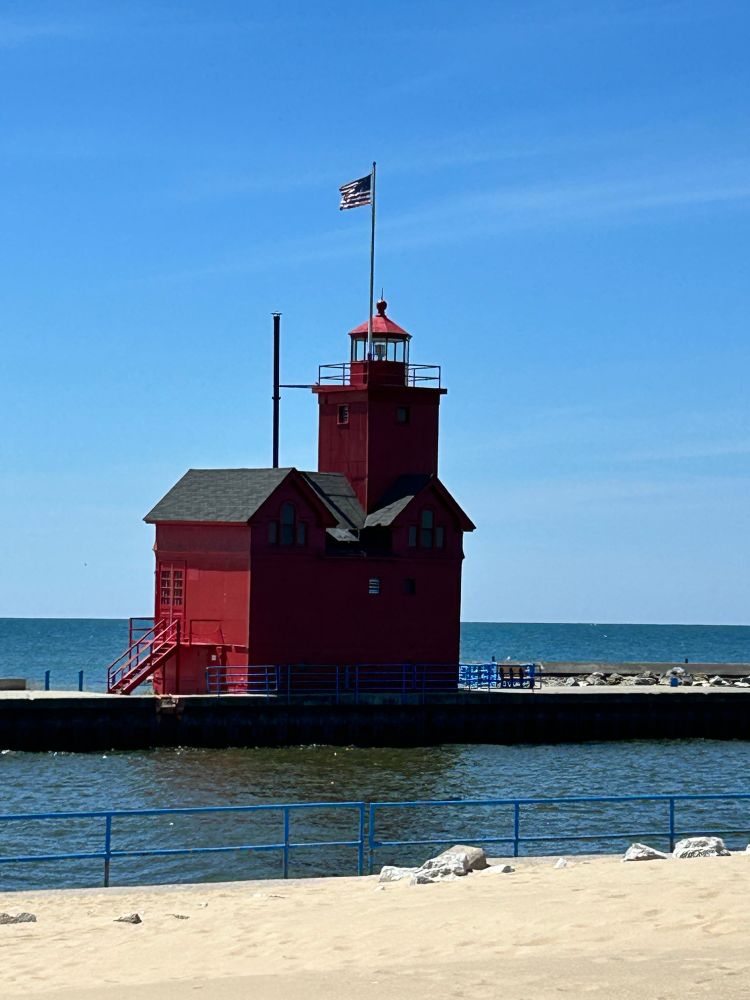 Big Red Lighthouse on Lake Michigan