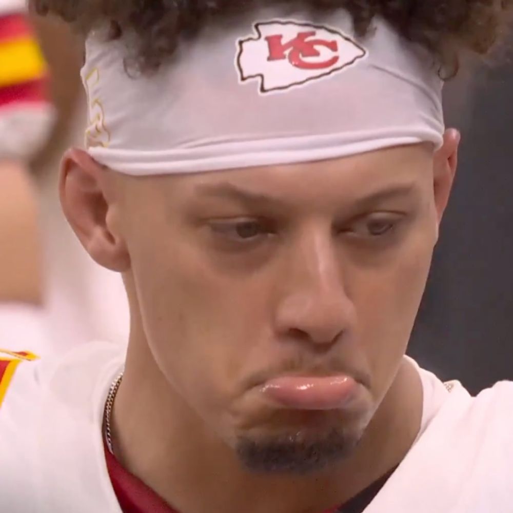 Patrick Mahomes sad face from Super Bowl.