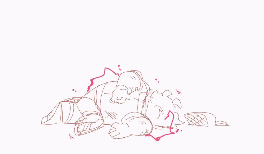 A hard cut to Kletus laying on the floor in the Family Guy Death pose, lightning arcing across his twitching body, his hat laying on the floor beside him.