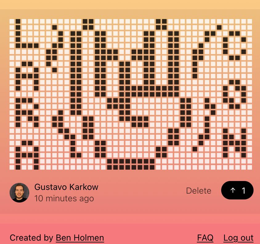 "Laracon" and 🤘 depicted as pixel art in kilopx.com