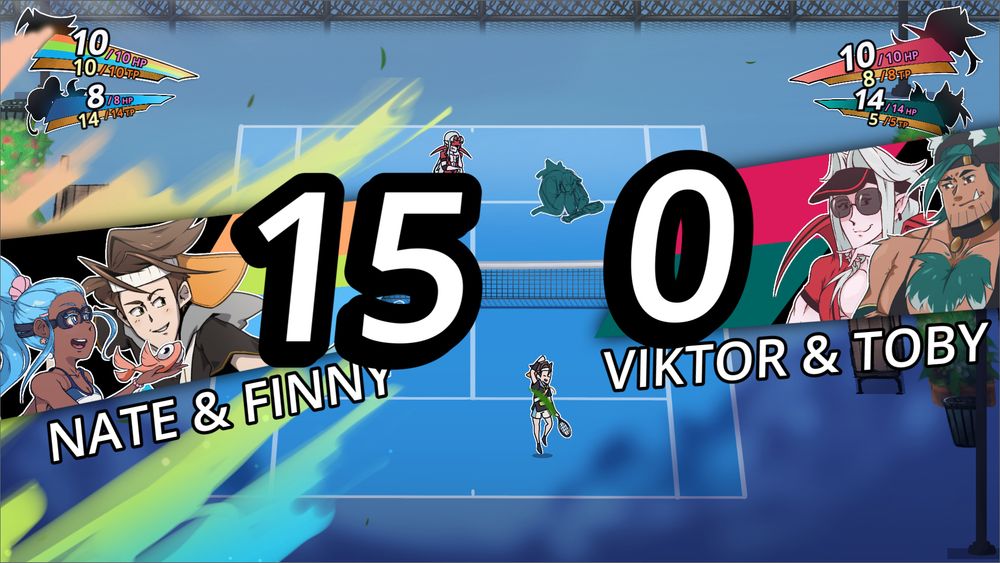 Screenshot of a Doubles match where you and Finny scored