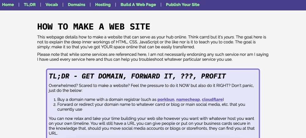 screenshot of website on how to build a site