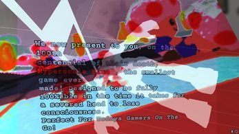 screenshot of Hyperscale Blue, the "smallest game ever made, designed to be fully 100%able in the time it takes for a severed head to lose consciousness. Perfect for todays gamers on the go!"