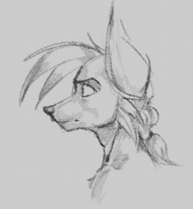 Digital sketch of a random furry character side view. Has masculine facial features and a pony tail.