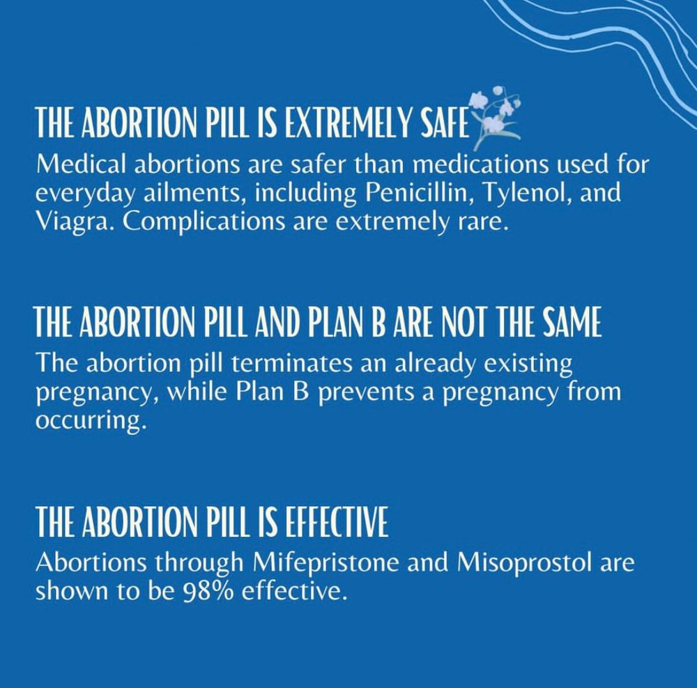 The abortion pill is extremely safe: medical abortion are safer than medications used for everyday ailments. Complications are extremely rare.
The abortion pill and plan b are not the same: the abortion pill terminates an already existing pregnancy. Plan b prevents a pregnancy from occurring.
The abortion pill is effective:Abortion through mifepristone and misprision are shown to be 98% effective