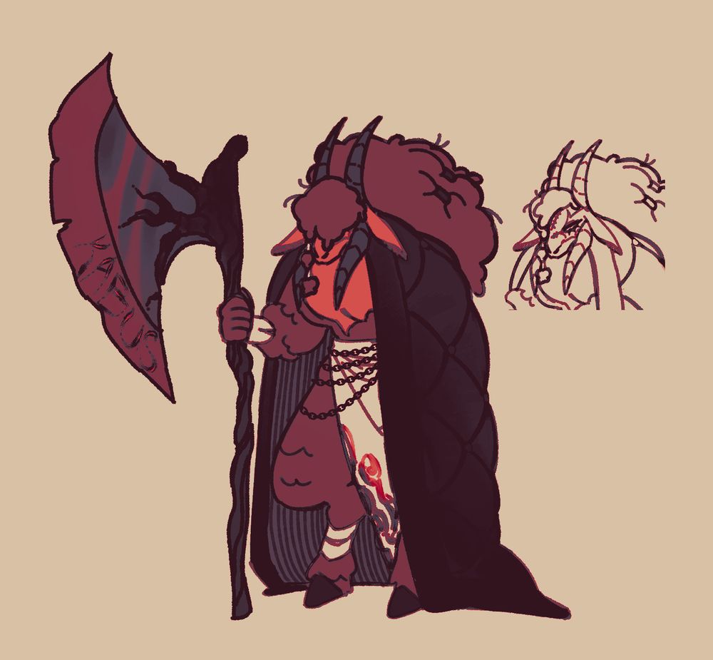 anthropomorphic goat wielding a large axe